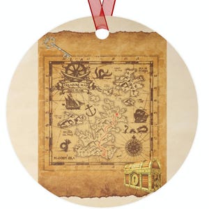 Adorno de metal redondo de aventuras con mapa del tesoro, adorno con mapa del tesoro, decoración del hogar, decoración divertida para la habitación, decoración con mapa del tesoro