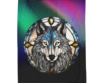 Midnight Wolf Plush Blanket Tribal Fleece Throw, Cozy Bedding