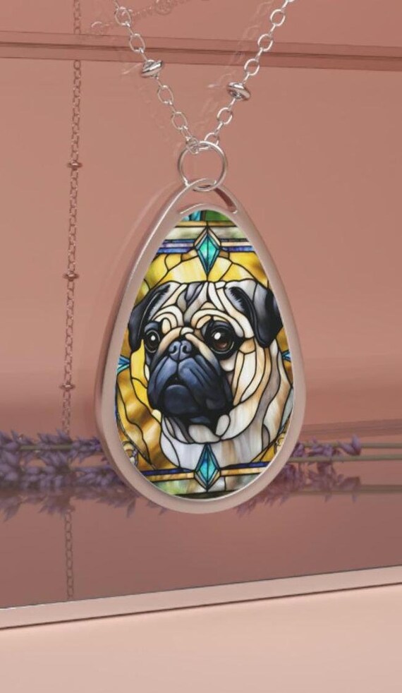 Pug Oval Necklace, Pug Necklace, Pug Jewelry, Fashion Accessory