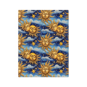Sun and Moon Together Again Velveteen Plush Blanket, Sun and Moon Blanket, Celestial Velveteen Throw Blanket, Star Gazers Gift, Moon Lover