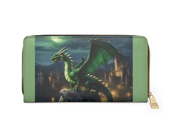 Grön Fantasy Dragon-plånbok med dragkedja i konstläder