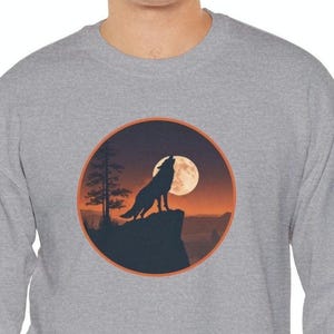 Howling Wolf at Full Moon Sweatshirt, Wolf Lover Gift Sweatshirt, Lone Wolf at Nightfall, Wolf Tracks, Nature Lover, Animal Lover Sweatshirt