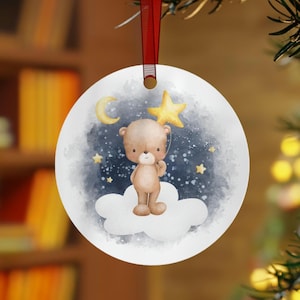 Schlafenszeit Bär Ornament, Aluminium Weihnachtsbaum Dekor, Kinderzimmer Geschenk