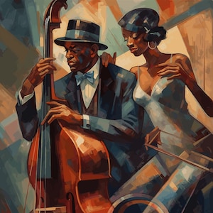 The Harlem Renaissance 01, Wall Art, Jazz & Blues Wall Art, Black Musicians with instruments, AI Digital Art