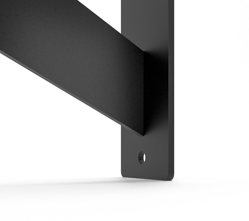 May include: Black metal shelf bracket with a single hole for mounting.