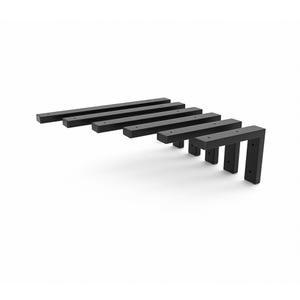 May include: A set of six black metal shelf brackets. The brackets are L-shaped and have pre-drilled holes for mounting. The brackets are designed to support shelves and are suitable for various home decor styles.