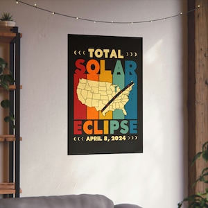 Affiche de l'éclipse totale de soleil de 2024, oeuvre d'art murale astronomie, 8 avril 2024, impression souvenir éclipse, décorations de l'Amérique du Nord, impression d'art