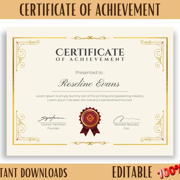 Certificaat van voltooiing, bewerkbaar certificaat, bewerkbare sjabloon, aangepast certificaat, canva-sjabloon, Award-certificaat