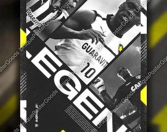 Botafogo Legends Poster - Fußball-Kunstdrucke | Zico Brasilien Retro Fußball Poster | Schwarz und Gelb Sport Dekor | Man Höhle & Spiel Zimmer