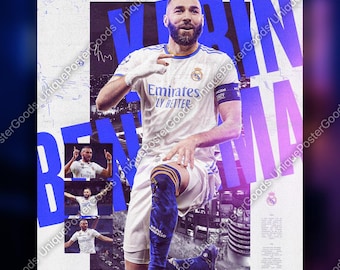 Póster de Karim Benzema / Arte mural de fútbol del Real Madrid / Impresión de icono de la Champions League para sala de juegos y dormitorio