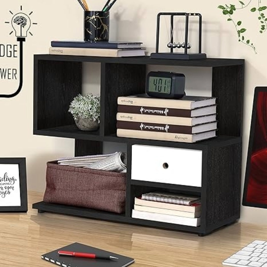 Sshaped Countertop Bookcase With Drawer A Functional and Etsy