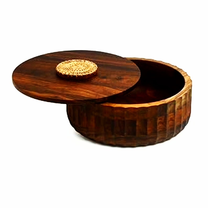 Sheeshma Wood Hand Carved Salad Bowl & Chapati Box Set Etsy