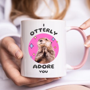 Sea otter mug, otter gifts for women, anniversary gift otter, pink otter mug, funny mug, otter coffee cup, funny valentines day mug