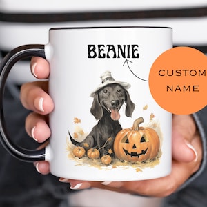 Dachshund Watercolor Mug, Dachshund Gifts for Kids, Custom Name Dachshund Mug, Wiener Dog pumpkin mug, Cute Doxie Coffee Cup, sausage dog