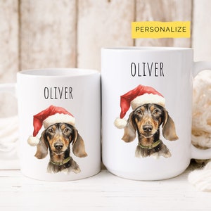 Christmas Dachshund Mug, Weenie Dog Mug, Weiner Dog Christmas Mug, Wiener dog gift, Cute Doxie Coffee Cup, Sausage Dog, Custom Name Mug