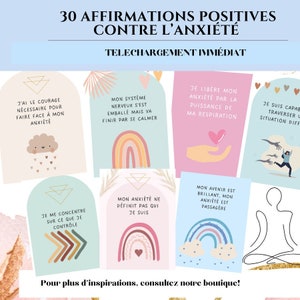 30 affirmations positives contre l'anxiété en français poster confiance anxiété thérapie affiche affirmation positive boho stress affiche