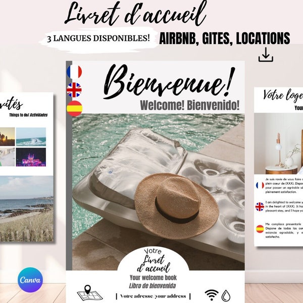 Livret d'accueil airbnb français anglais espagnol welcome book AIRBNB livret accueil gite location vacances manuel airbnb livre de bienvenue