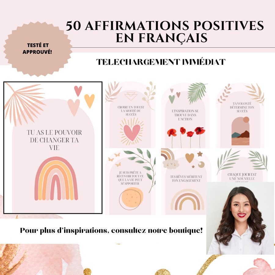 50 positive affirmations in French poster confidence therapy poster positive affirmation boho for women love poster