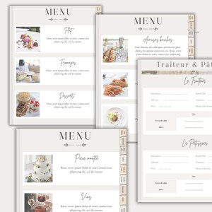 May include: A menu template for a catering company. The menu is divided into sections for appetizers, main courses, desserts, and drinks. The template includes space for the company's name, address, phone number, and email address. The template also includes space for the customer's name, address, phone number, and email address. The template is designed to be printed and used as a menu for a catering event.