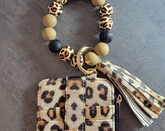 Silicone Beaded Leopard Wallet Wristlet Keychain|Silicone Beaded Wallet Wristlet Keychain|Leopard Wristlet Keychain Wallet.