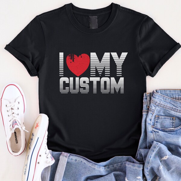 T-shirt coeur personnalisé Votre nom ici Tee - Chemise d’amour personnalisable -Cadeau pour les amis et la famille - T-shirt sur mesure