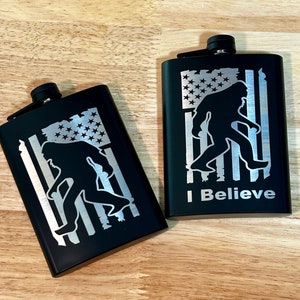 Engraved Bigfoot Flask: American Flag Stainless Steel Hip Flask