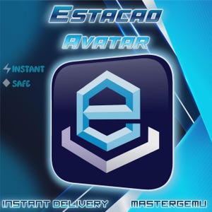 May include: A digital graphic featuring the words "ESTACAO AVATAR" in a blue, glowing font. Below, a blue and white logo with the letter "e" is displayed. The words "INSTANT" and "SAFE" are also visible.