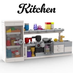Kitchen furniture with fridge MOC- PDF Instructions (Digital Download) - Building Instructions for building blocks