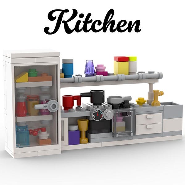 Kitchen furniture with fridge MOC- PDF Instructions (Digital Download) - Building Instructions for building blocks