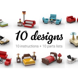 Furniture pack of 10 different designs - PDF Instructions (Digital Download) - Building Instructions for building blocks