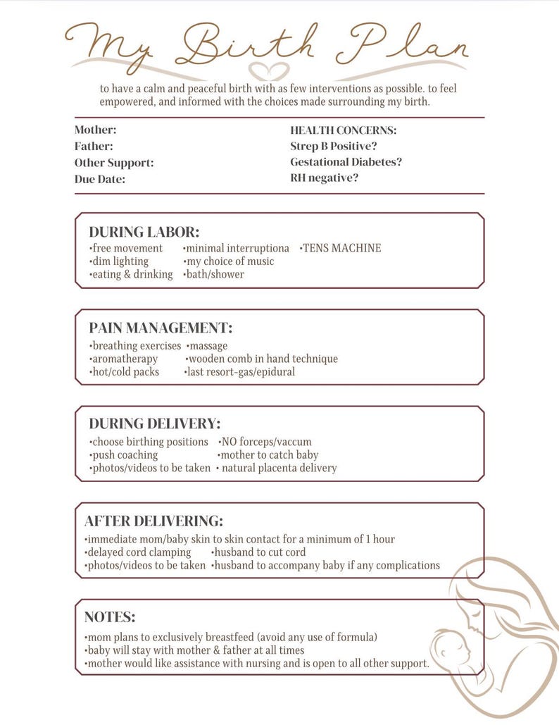 Birth Plan (mom+baby) - Etsy