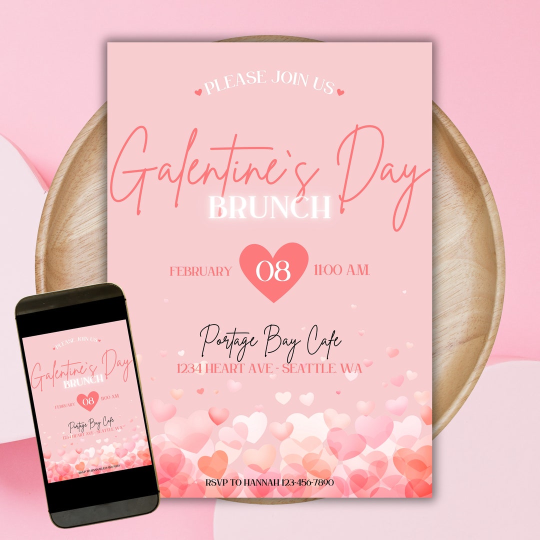 Galentines Day Invitation Template Valentines Day Download Digital