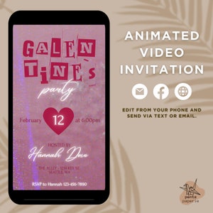 Video Pink Galentine's Day Party Einladung Vorlage Digitaler Valentinstag laden Animierte Pink Neon Evite bearbeitbare Video Vorlage ein