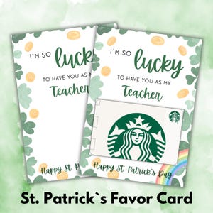 Carta regalo per il caffè del giorno di San Patrizio stampabile Modello di scambio di classe fortunato di San Patrizio Favore per il giorno di San Patrizio Amici Insegnanti