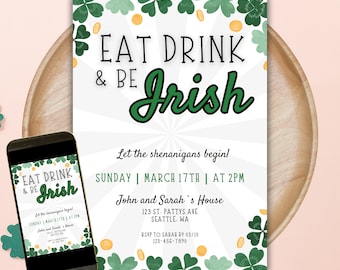 Irish St Patrick's Day Invitation Template Adult St Patrick's Day Party Invite Editable St Patrick's Day Invite Irish Instant Download | 003