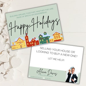 Plantilla de tarjeta de Navidad de bienes raíces / Tarjeta de vacaciones de agente inmobiliario / Tarjeta de Navidad editable / Plantilla digital / Postal de vacaciones / RECF001