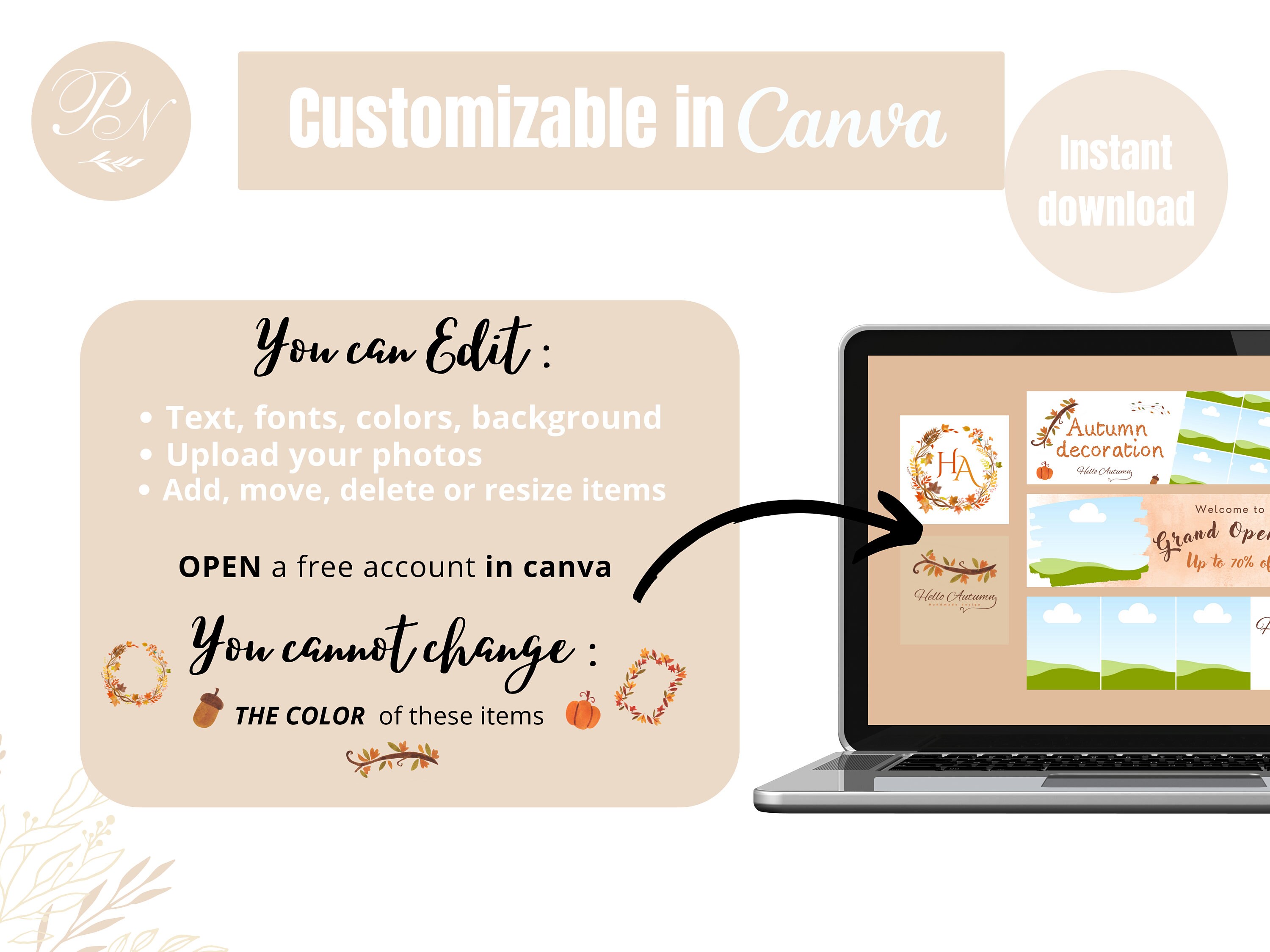 Etsy Shop Banner and Logo Editable in Canva Hello Autumn Etsy - Etsy