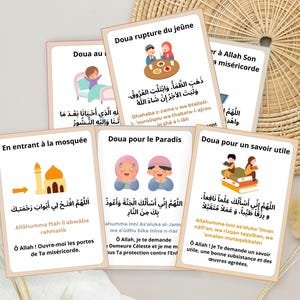 Cartes flash imprimables douas Arabe/Français pour enfant, Doua quotidienne islamique, carte flash islamique, carte dua colorée quotidienne