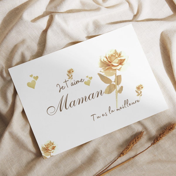 Carte maman je t’aime, carte amour pour maman, cadeau pour maman, carte postale pour dire je t’aime maman, carte pour elle à offrir, cadeau.