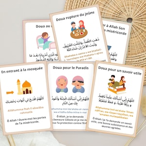 Cartes flash imprimables douas Arabe/Français pour enfant, Doua quotidienne islamique, carte flash islamique, carte dua colorée quotidienne