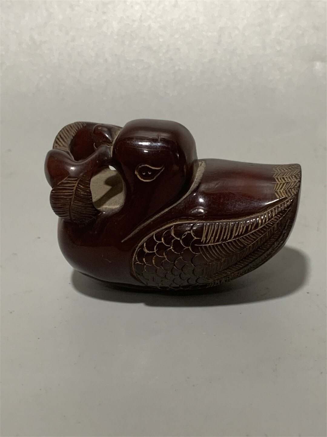 Treasured Old Cow Horn Carved Bird Playing Pendant Etsy