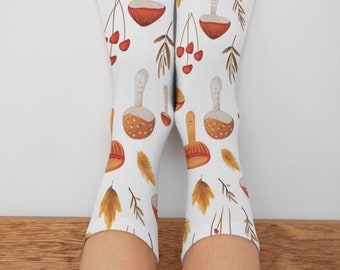 Funghi, schattige paddenstoelen sokken, cadeau voor haar, cadeau voor paddenstoelliefhebber, Cottagecore sokken, paddenstoelgeschenken, nieuwigheid sokken, forager cadeau