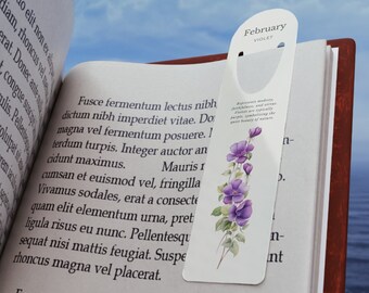 Aluminium Birth Flower February Violet Bookmark, Perfect birthday gift for book lovers, bookworm mothers day gift for her  book readers gift