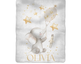 Custom Name Elephant Soft Baby Blanket, Baby Shower Gift, Personalized Baby Gift, Newborn Baby Blanket, Elephant Nursery Decor, new baby