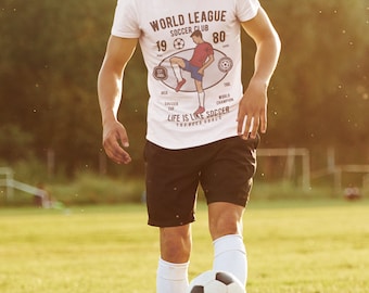 Retro Vintage Soccer Gildan Soft Style Camiseta Camiseta de Fútbol de la Liga Mundial, Regalo del Día del Padre, Camiseta de Fútbol de la Liga Mundial de 1980, Fútbol