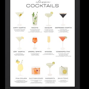 12 Cocktail Popolari Poster Cucina Casa Bar Decorazione da Parete Cocktail Ricetta Stampa Cocktail Arte Regalo di Inaugurazione Casa Casa Pub Poster Regalo per Lei