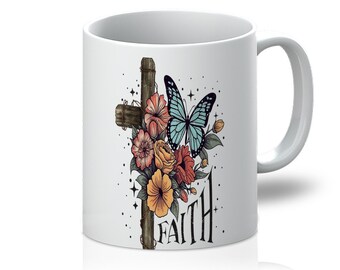 Faith Religious Christian Ceramic Mug, Catholic Gifts, Jesus, Christianity, Gift for Her Him, House Christian Warming Gift, Faith Coffee Mug