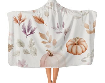 Manta con capucha para adultos de otoño, manta de calabaza, manta con capucha acogedora de vellón para otoño, manta con capucha de hojas de otoño, regalo para amantes del otoño,