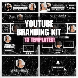Black and White Marble YouTube Branding Kit | Editable YouTube Channel Template | Logo, Banner, Intro, Outro Designs | YouTube Channel Theme
