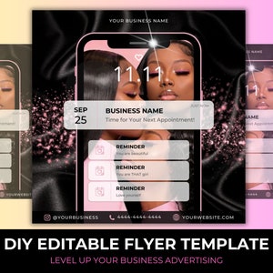 DIY Reminder Buchung Flyer, Buchungen Termin Instagram Post, Book Now Flyer, Wimpern Nägel Makeup Haare Zöpfe Perücken Business Social Media